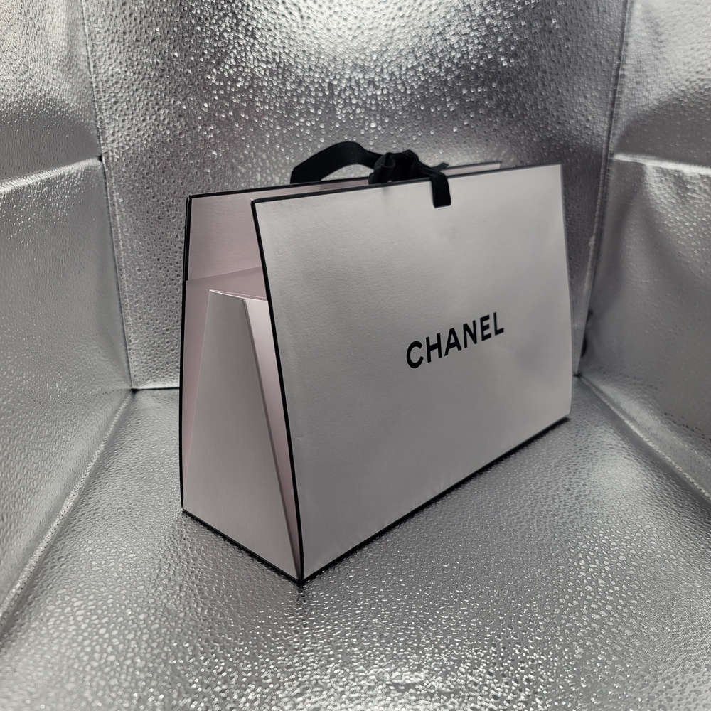 Chanel White Gift Bag with Black Autentic Logo L11" × Inside H 5 1/2" ×BottomW4"